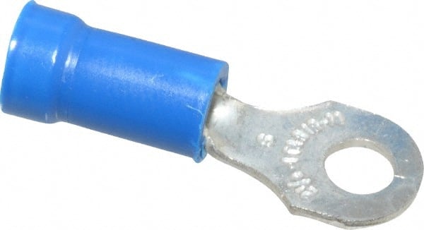 Thomas & Betts - 18-14 AWG Partially Insulated Crimp Connection D Shaped Ring Terminal - #6 Stud, 0.97" OAL x 0.31" Wide, Tin Plated Copper Contact - Exact Tooling