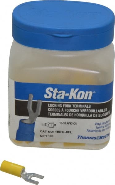 Thomas & Betts - #8 Stud, 12 to 10 AWG Compatible, Partially Insulated, Crimp Connection, Locking Fork Terminal - Exact Tooling