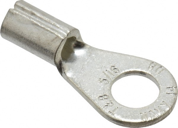 Thomas & Betts - 8 AWG Noninsulated Crimp Connection Circular Ring Terminal - 5/16" Stud, 1.32" OAL x 0.59" Wide, Tin Plated Copper Contact - Exact Tooling