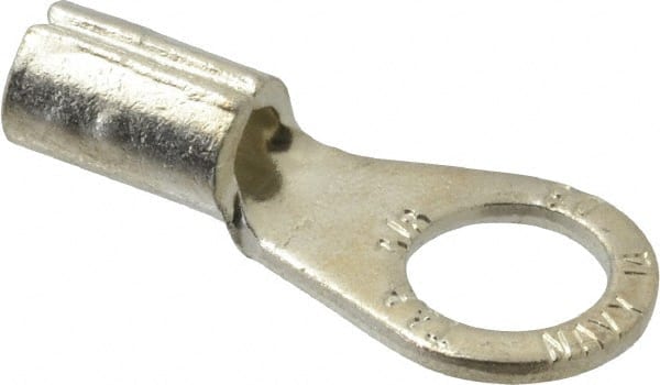 Thomas & Betts - 8 AWG Noninsulated Crimp Connection Circular Ring Terminal - 3/8" Stud, 1.32" OAL x 0.59" Wide, Tin Plated Copper Contact - Exact Tooling