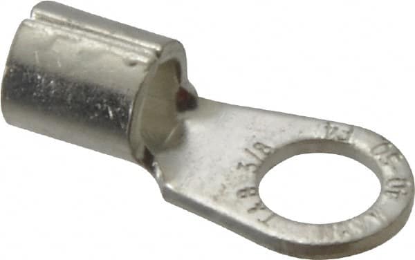 Thomas & Betts - 4 AWG Noninsulated Crimp Connection Circular Ring Terminal - 3/8" Stud, 1.35" OAL x 0.6" Wide, Tin Plated Copper Contact - Exact Tooling
