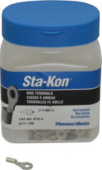Thomas & Betts - 22-16 AWG Noninsulated Crimp Connection D Shaped Ring Terminal - #4 Stud, 3/4" OAL x 0.31" Wide, Tin Plated Copper Contact - Exact Tooling