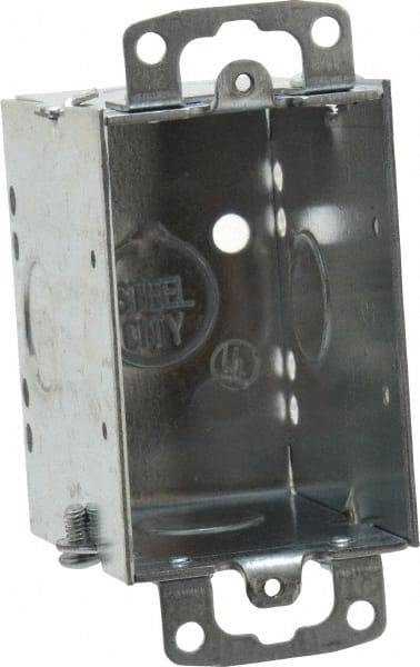 Thomas & Betts - 1 Gang, (5) 1/2" Knockouts, Steel Rectangle Switch Box - 3" Overall Height x 2" Overall Width x 2-3/4" Overall Depth - Exact Tooling