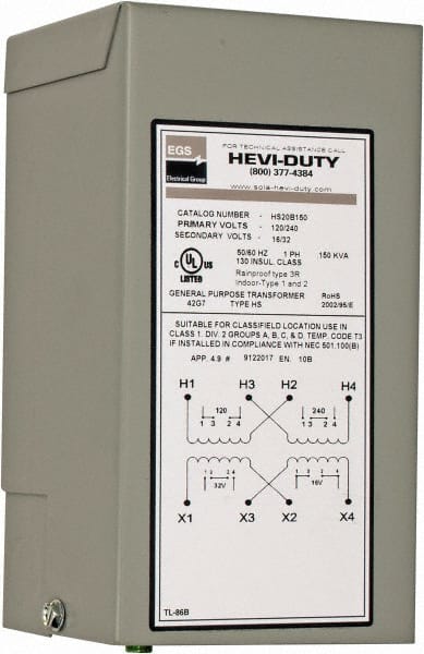 Sola/Hevi-Duty - 120/240 Input Volt, 16/32 Output Volt, 60 Hz, Buck Boost Transformer - 1 Phase, 4 Inch Wide x 4 Inch Deep x 8 Inch High, cULus Listed E77014 - Exact Tooling