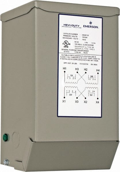 Sola/Hevi-Duty - 120/240 Input Volt, 16/32 Output Volt, 60 Hz, Buck Boost Transformer - 1 Phase, 6 Inch Wide x 5 Inch Deep x 10 Inch High, cULus Listed E77014 - Exact Tooling