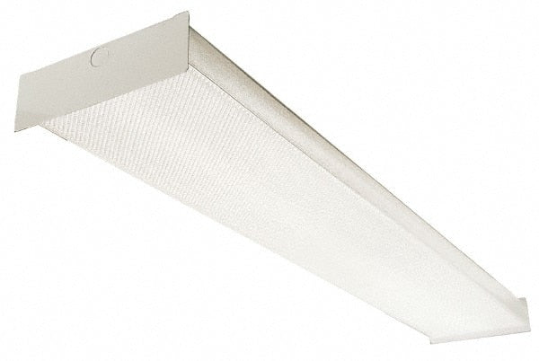 Lithonia Lighting - 2 Lamp, 4 Ft. Long, 32 Watt, Stem and Surface Mounted, Fluorescent Lamp Wraparound Light Fixture - 120-277 Volt, White, Electronic Ballast - Exact Tooling