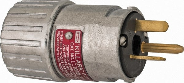Hubbell Killark - 125 VAC, 20 Amp, 5-20R NEMA, Straight, Self Grounding, Industrial Grade Plug - 2 Pole, 3 Wire, 1 Phase, 1 hp, Aluminum, Silver - Exact Tooling