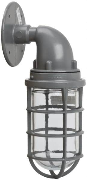 Hubbell Killark - 150 Watt, 2,800 Lumen, 120-240 Volt, Incandescent Wall Pack Light Fixture - Glass Lens, Aluminum Housing, Gray, Wall Mount, 4-5/8" Deep x 7-5/8" High x 4-1/4" Wide - Exact Tooling
