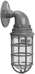 Hubbell Killark - 150 Watt, 2,800 Lumen, 120-240 Volt, Incandescent Wall Pack Light Fixture - Glass Lens, Aluminum Housing, Gray, Wall Mount, 4-5/8" Deep x 7-5/8" High x 4-1/4" Wide - Exact Tooling