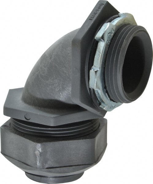 Thomas & Betts - 1-1/4" Trade, Thermoplastic Threaded Angled Liquidtight Conduit Connector - Insulated - Exact Tooling