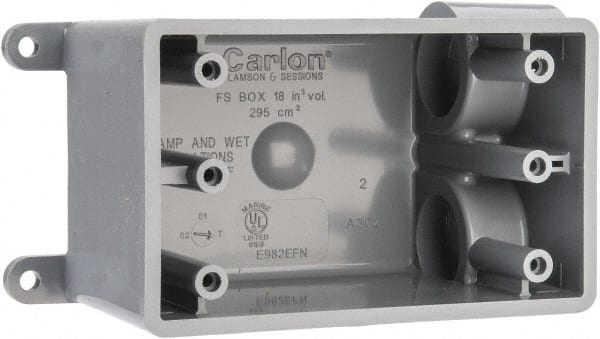 Thomas & Betts - 1 Gang, (2) 3/4" Knockouts, PVC Rectangle Junction Box - 115.3mm Overall Height x 98.4mm Overall Width x 61.5mm Overall Depth, Weather Resistant - Exact Tooling