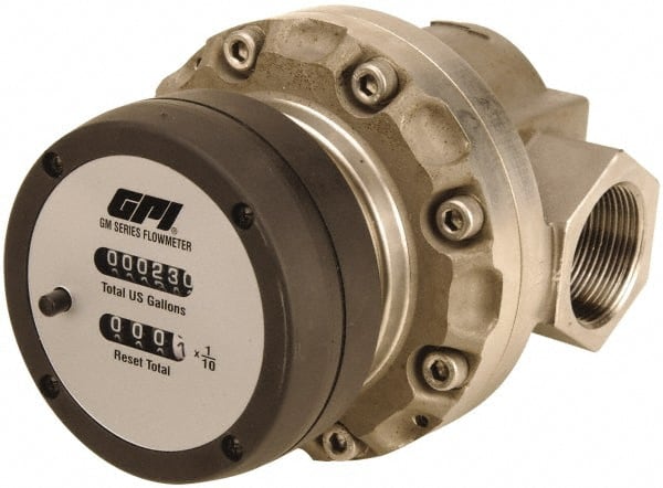 GPI - 1/2" FNPT Port Oval Gear Flowmeter - 800 Max psi, 0.3 to 7.9 GPM, Stainless Steel - Exact Tooling