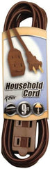 Southwire - 9', 16/2 Gauge/Conductors, Brown Indoor Extension Cord - 1 Receptacle, 13 Amps, 125 VAC, UL SPT-2, NEMA 1-15P, 1-15R x 3 - Exact Tooling