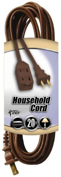 Southwire - 20', 16/2 Gauge/Conductors, Brown Indoor Extension Cord - 1 Receptacle, 13 Amps, 125 VAC, UL SPT-2, NEMA 1-15P, 1-15R x 3 - Exact Tooling