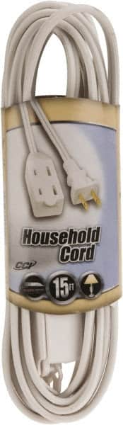 Southwire - 15', 16/2 Gauge/Conductors, White Indoor Extension Cord - 1 Receptacle, 13 Amps, 125 VAC, UL SPT-2, NEMA 1-15P, 1-15R x 3 - Exact Tooling