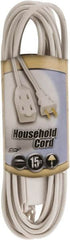 Southwire - 15', 16/2 Gauge/Conductors, White Indoor Extension Cord - 1 Receptacle, 13 Amps, 125 VAC, UL SPT-2, NEMA 1-15P, 1-15R x 3 - Exact Tooling
