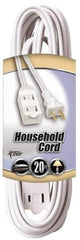Southwire - 20', 16/2 Gauge/Conductors, White Indoor Extension Cord - 1 Receptacle, 13 Amps, 125 VAC, UL SPT-2, NEMA 1-15P, 1-15R x 3 - Exact Tooling