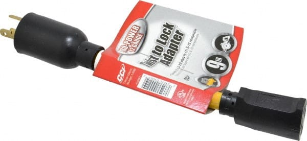 Southwire - 9", 12/3 Gauge/Conductors, Yellow Wet & Dry Location, Indoor & Outdoor Extension Cord - 1 Receptacle, 15 Amps, 125 Volts, UL STW-A, NEMA 5-15P, L5-20R - Exact Tooling