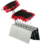 8 Piece - 2.0 - 10mm - Hard Chrome Finish - Metal Stand - T-Handle Soft Grip Dual Drive Ball End Hex Set - Exact Tooling
