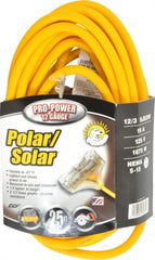 Southwire - 25', 12/3 Gauge/Conductors, Yellow Indoor & Outdoor Extension Cord - 1 Receptacle, 15 Amps, 300 Volts, UL SJEOW-A, NEMA 5-15P, 5-15R x 3 - Exact Tooling