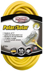 Southwire - 50', 12/3 Gauge/Conductors, Yellow Indoor & Outdoor Extension Cord - 3 Receptacle, 15 Amps, 300 Volts, UL SJEOW-A, NEMA 5-15P, 5-15R x 3 - Exact Tooling