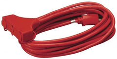 Southwire - 25', 14/3 Gauge/Conductors, Red Indoor & Outdoor Extension Cord - 1 Receptacle, 15 Amps, 125 VAC, UL SJTW-A, NEMA 5-15P, 5-15R x 3 - Exact Tooling