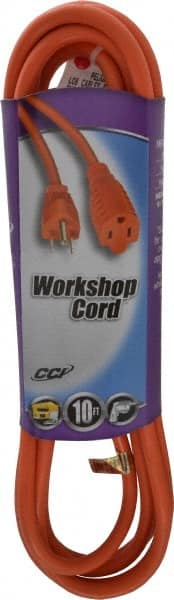 Southwire - 10', 16/3 Gauge/Conductors, Orange Indoor & Outdoor Extension Cord - 1 Receptacle, 13 Amps, 125 VAC, UL SJTW, NEMA 5-15P, 5-15R - Exact Tooling