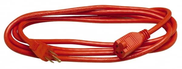 Southwire - 100', 14/3 Gauge/Conductors, Orange Indoor & Outdoor Extension Cord - 1 Receptacle, 13 Amps, 125 VAC, UL SJTOW, NEMA 5-15P, 5-15R - Exact Tooling