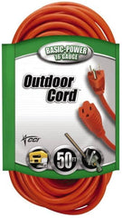 Southwire - 50', 16/3 Gauge/Conductors, Orange Indoor & Outdoor Extension Cord - 1 Receptacle, 13 Amps, 125 VAC, UL SJTW, NEMA 5-15P, 5-15R - Exact Tooling