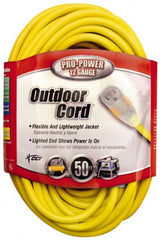 Southwire - 50', 12/3 Gauge/Conductors, Yellow Indoor & Outdoor Extension Cord - 1 Receptacle, 15 Amps, 125 VAC, UL SJTW, NEMA 5-15P, 5-15R - Exact Tooling