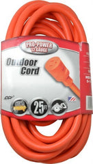 Southwire - 25', 12/3 Gauge/Conductors, Orange Indoor & Outdoor Extension Cord - 1 Receptacle, 15 Amps, 125 VAC, UL STW, NEMA 5-15P, 5-15R - Exact Tooling