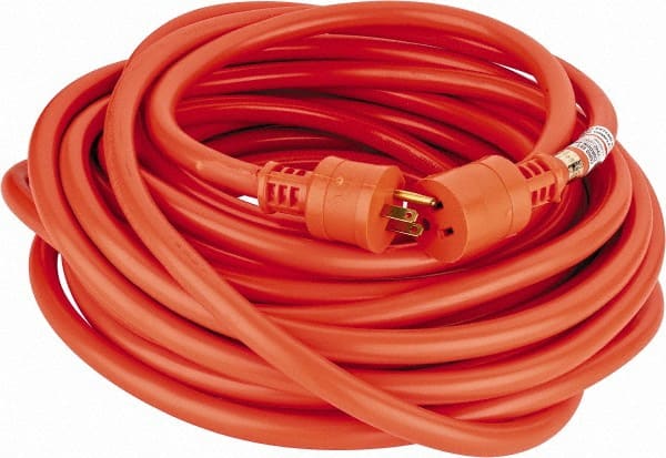 Southwire - 50', 12/3 Gauge/Conductors, Orange Indoor & Outdoor Extension Cord - 1 Receptacle, 15 Amps, 125 VAC, UL STW, NEMA 5-15P, 5-15R - Exact Tooling
