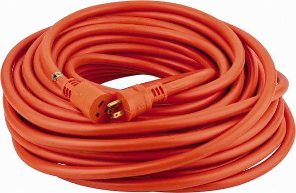 Southwire - 100', 12/3 Gauge/Conductors, Orange Indoor & Outdoor Extension Cord - 1 Receptacle, 15 Amps, 125 VAC, UL STW, NEMA 5-15P, 5-15R - Exact Tooling