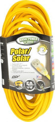 Southwire - 50', 16/3 Gauge/Conductors, Yellow Outdoor Extension Cord - 1 Receptacle, 13 Amps, 125 VAC, UL SJEOOW, NEMA 5-15P, 5-15R - Exact Tooling