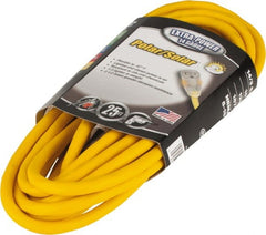 Southwire - 25', 14/3 Gauge/Conductors, Yellow Outdoor Extension Cord - 1 Receptacle, 15 Amps, 125 VAC, UL SJEOOW, NEMA 5-15P, 5-15R - Exact Tooling