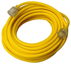 Southwire - 50', 12/3 Gauge/Conductors, Yellow Outdoor Extension Cord - 1 Receptacle, 15 Amps, 125 VAC, UL SEOOW, NEMA 5-15P, 5-15R - Exact Tooling