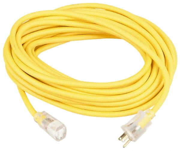 Southwire - 100', 10/3 Gauge/Conductors, Yellow Outdoor Extension Cord - 1 Receptacle, 15 Amps, 125 VAC, UL SJEOOW, NEMA 5-15P, 5-15R - Exact Tooling