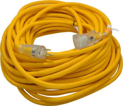 Southwire - 100', 12/3 Gauge/Conductors, Yellow Outdoor Extension Cord - 1 Receptacle, 15 Amps, 125 VAC, UL SJEOOW, NEMA 5-15P, 5-15R - Exact Tooling