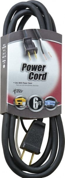 Southwire - 6', 16/2 Gauge/Conductors, Black Outdoor Replacement Cord - 1 Receptacle, 13 Amps, 125 VAC, UL SJEOOW, NEMA 1-15P - Exact Tooling