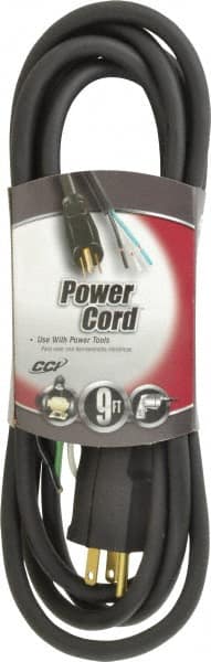 Southwire - 9', 16/3 Gauge/Conductors, Black Outdoor Replacement Cord - 1 Receptacle, 13 Amps, 125 VAC, UL SJEOOW, NEMA 5-15P - Exact Tooling