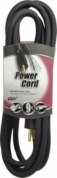 Southwire - 9', 14/3 Gauge/Conductors, Black Outdoor Replacement Cord - 1 Receptacle, 15 Amps, 125 VAC, UL SJEOOW, NEMA 5-15P - Exact Tooling