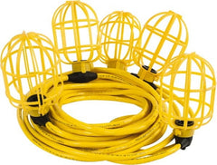 Value Collection - 5 Socket, 4 Conductor, 125 VAC, 15 Amp, Temporary String Light - 50' SJTW-A Cord, Yellow, Plastic, Includes Lamp Guard - Exact Tooling