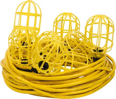 Value Collection - 10 Socket, 4 Conductor, 125 VAC, 15 Amp, Temporary String Light - 100' SJTW-A Cord, Yellow, Plastic, Includes Lamp Guard - Exact Tooling