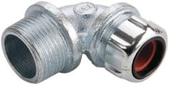 Thomas & Betts - 1/2 to 5/8" Cable Capacity, Liquidtight, Elbow Strain Relief Cord Grip - 1 NPT Thread, Iron - Exact Tooling