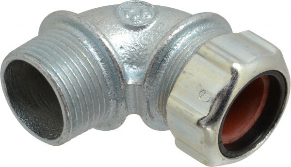 Thomas & Betts - 3/4 to 7/8" Cable Capacity, Liquidtight, Elbow Strain Relief Cord Grip - 1 NPT Thread, Iron - Exact Tooling