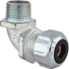 Thomas & Betts - 1/8 to 1/4" Cable Capacity, Liquidtight, Elbow Strain Relief Cord Grip - 1/2 NPT Thread, Iron - Exact Tooling
