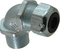 Thomas & Betts - 1/4 to 3/8" Cable Capacity, Liquidtight, Elbow Strain Relief Cord Grip - 1/2 NPT Thread, Iron - Exact Tooling