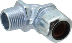 Thomas & Betts - 3/8 to 1/2" Cable Capacity, Liquidtight, Elbow Strain Relief Cord Grip - 1/2 NPT Thread, Iron - Exact Tooling