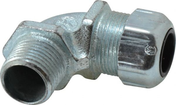 Thomas & Betts - 0.45 to 0.56" Cable Capacity, Liquidtight, Elbow Strain Relief Cord Grip - 1/2 NPT Thread, Iron - Exact Tooling