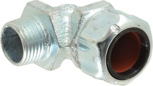 Thomas & Betts - 5/8 to 3/4" Cable Capacity, Liquidtight, Elbow Strain Relief Cord Grip - 1/2 NPT Thread, Iron - Exact Tooling